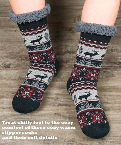 Cozylook Men's Fuzzy Slipper Socks - Non-Slip Grips, Thermal Winter Socks, Plush Sherpa Lined, Gifts & Stocking Stuffers2