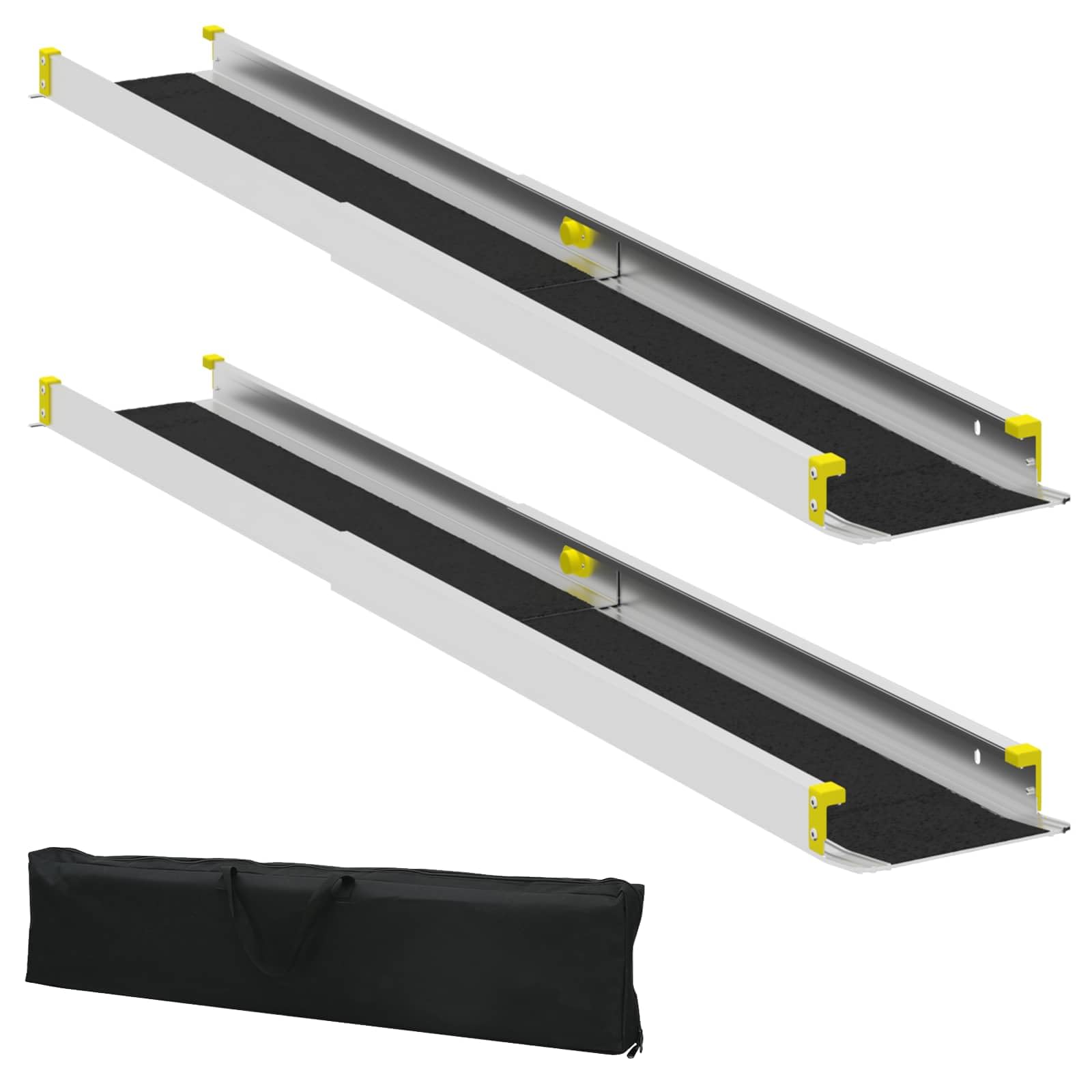 Rampa para silla de ruedas, juego de 2 unidades, 152 cm, plegable, de aluminio, rampa móvil para sillas de ruedas y patinetes para personas mayores, soporta hasta 270 kg, color negro
