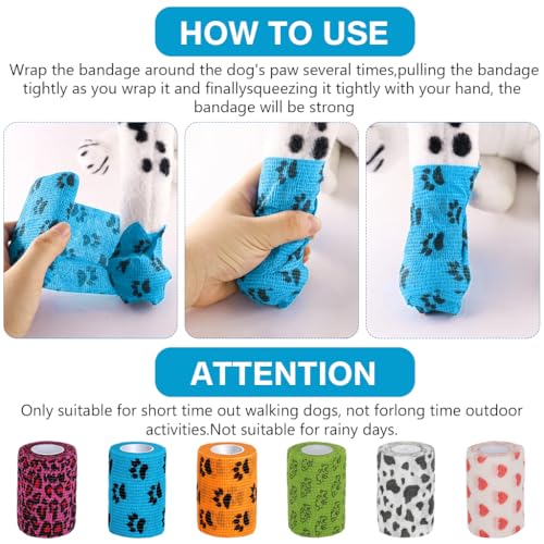 Image of Qpets Self-Adhesive Pet Bandage, Waterproof Anti-Lick Wound Wrap 6 Rolls | Non-Woven Stretchy Material, No Clips Needed, Gentle on Fur, Cute Cartoon Print, 7.5cm x 4.5m per Roll.