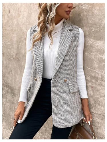GORGLITTER Women's Sleeveless Long Blazer Vest Open Front Tweed Business Work Fall Trendy 2025 Jacket Cardigan Coat3