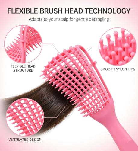 Image of INSIME Detangler hair brush for curly hair comb for Women Men & Kids | Comb for curly wavy hair Pain Free hair detangling brush | Curl brush for hair styling Dry & Wet hair brush | (Pink)