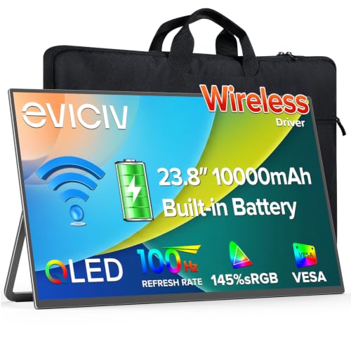 Image of Wireless Portable Monitor with 10000mAh Battery, 24 inch 100Hz Gaming Monitor | Support AirPlay, Miracast, 145% sRGB QLED, USB-C & HDMI, Sleeve & VESA, Large Second Screen for Laptop, Game Consoles(3-4H)