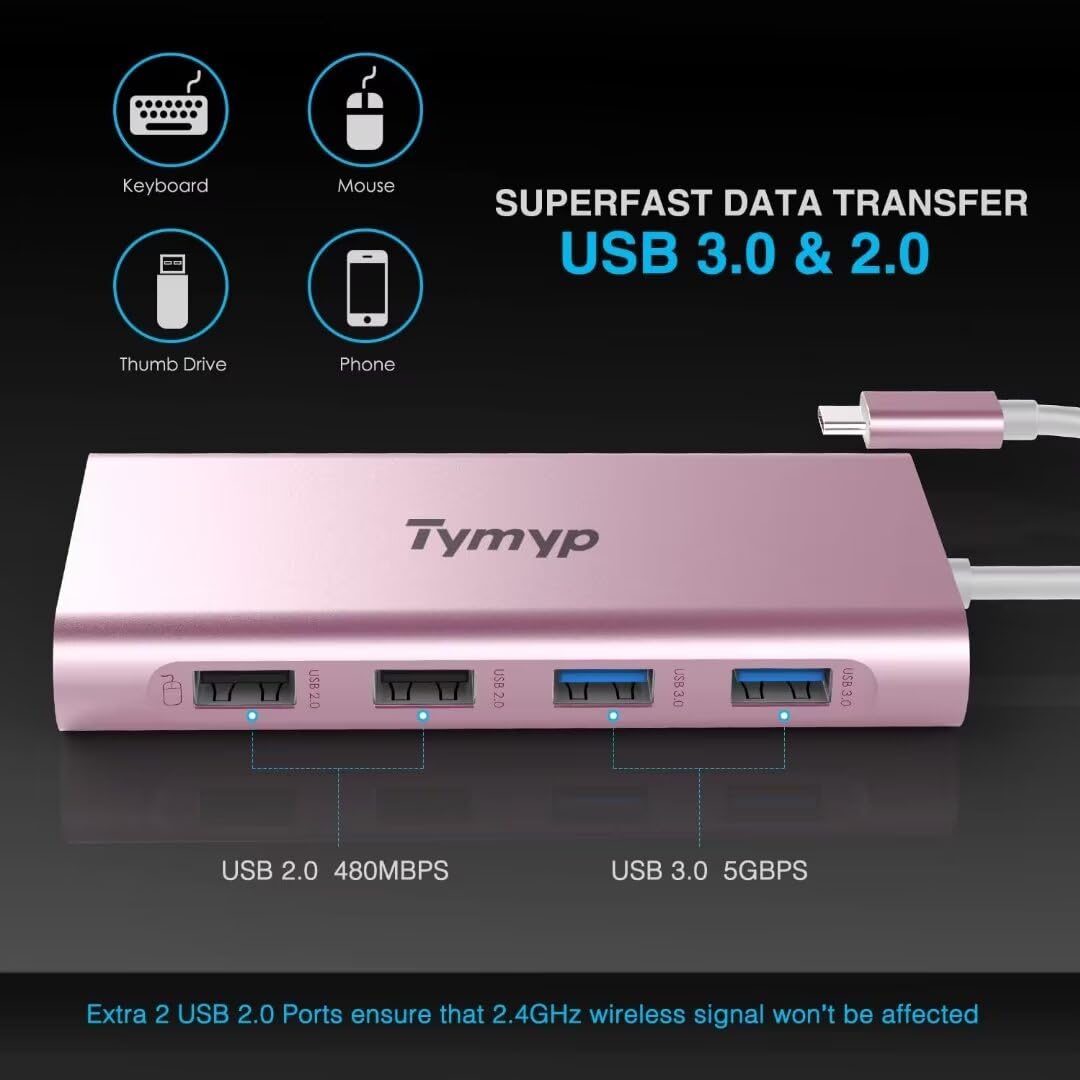 Hub USB C, adattatore 11 in 1 USB C per MacBook Pro/Air, Surface Pro e altri dispositivi di tipo C, distributore USB con 4 K Hdmi, 4 USB A, VGA, Ethernet, audio da 3,5 mm