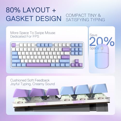 Image of Redragon K707 PRO 80% Wireless Gasket RGB Gaming Keyboard, 3-Modes 87 Keys TKL Mechanical Keyboard w /Hot-Swap Socket, PBT Round Keycaps & 5-Layer Noise Dampening, Custom Linear Switch