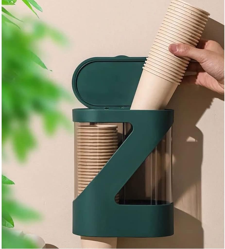Bathroom Wall Mount Cup Dispenser Creative Pull Type Cup Holder Double Tube Plastic Or Paper Cup Dispenser for Home Hospital Office Gym Dispensador de Vasos Bracket(Green)