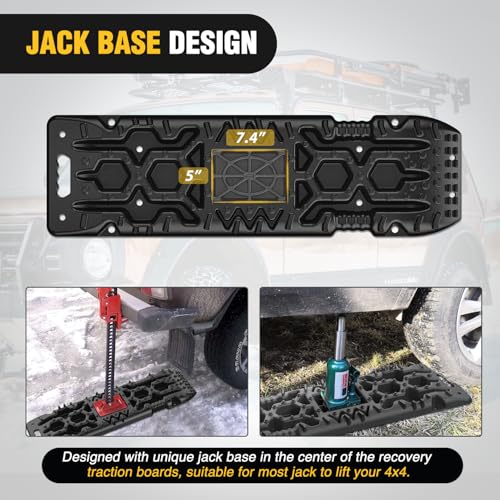 Image of Nilight Recovery Off-Road Traction Boards with Jack Lift Base Emergency Tire Ladder Mats for 4WD 4X4 Mud Sand Snow with 2PCS Mounting kit Carry Bag 2 leashes (Black)