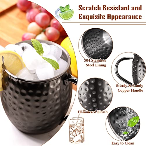 16 Pack Moscow Mule Mugs Bulk 18 Oz Stainless Steel Mule Mug With Straws Gunmetal Black Plated Mug Hammered Finish Cup Black Copper Chilled Drink Mule Mug For Cocktail Mug Wedding Birthday Gift Favors #TOP3