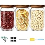 Luabue 3 Piezas Tarros de Cristal con Tapa Frascos de Vidrio Herméticos 740ml Botes de Cristal con Tapa de Madera para Alimentos, Pasta, Cereales, Legumbres, Café