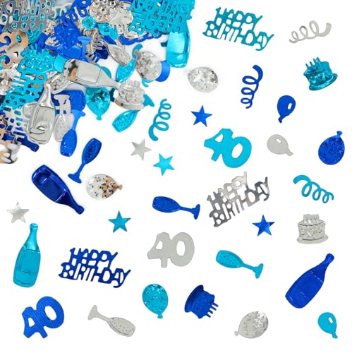 Giftota - 40. Geburtstag Deko Set Mit Konfetti (Blau, Silber) - Partydekoration für Jubiläen und Feiern