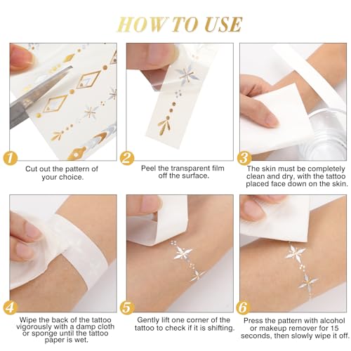 HOWAF 8 Sheets Gold Tattoos Temporary Metallic Tattoos - Image 3
