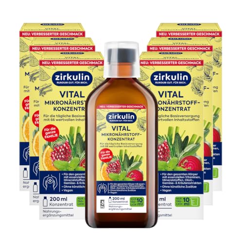 Zirkulin Vital Mikronährstoffkonzentrat (6x200ml) 120 Tage Reichweite - 66 Vitalstoffe aus Obst Gemüse & Kräutern - Wertvolle Polyphenole Vitamine & Mineralstoffe für die Familie