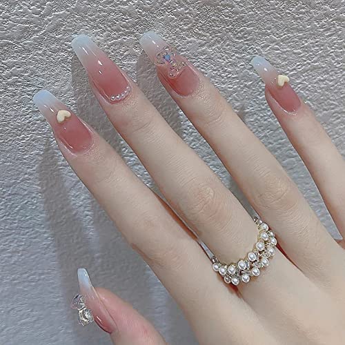 Image of MAYCREATE Pink Gradient French Press On Nails 24Pcs Adhesive Tabs | Easy Application, Full Cover Fit, Pink Gradient Style, Gel Nail Design, Adhesive Tabs Included
