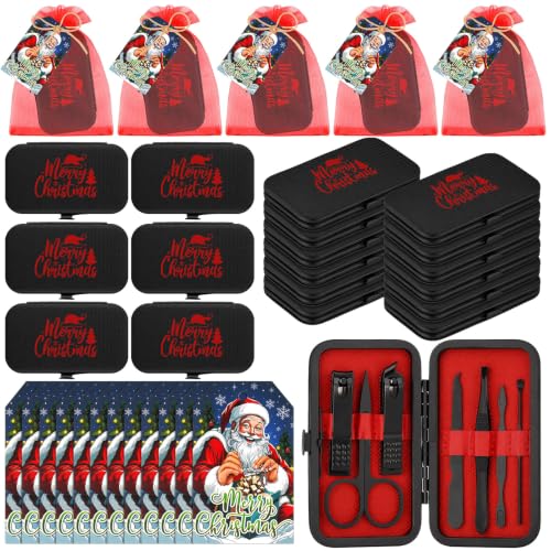 24 Set Christmas Manicure Set Gifts 7 in 1 Nail Clippers, Black