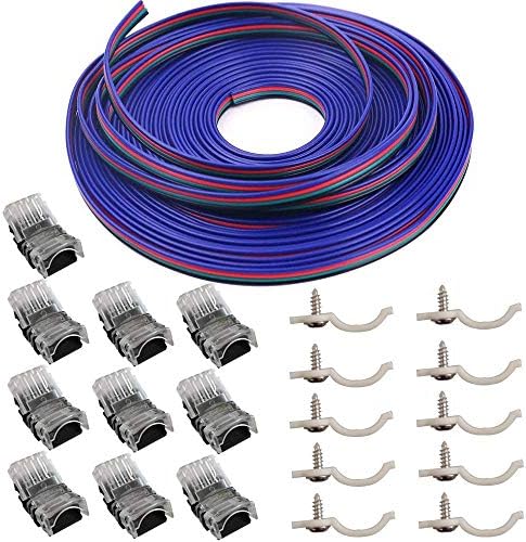 10 Connettori Per Strisce LED RGB 5050 Impermeabili 10mm + Cavo Prolunga 16.4Ft - Innesto Rapido Senza Saldatura, Adatti Per Filo 22AWG