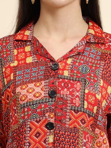 Image of Women's Cotton Blend Printed Combo (Pack of 2) Shirts - 3 /4 Sleeves V Collar Neck