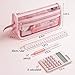 Four Candies Grid Mesh Pencil Case with Handle and Zipper, Clear Double-layer Pencil Pouch Marker Pouch, Travel Makeup Bag, Cute Transparent Stationary Organizer Pen Bag for Adult Office College