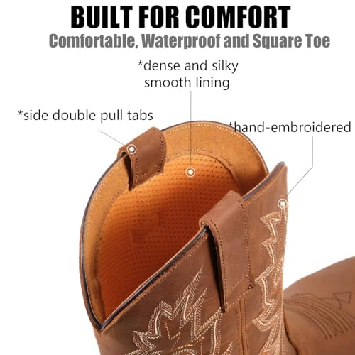 SUREWAY Men's Western Cowboy Boots-Soft Toe,Waterproof Square Toe Work Boots for Men,Comfortable & Durable,Oil/Slip Resistant,Thicker Leather,Rubber Sole,Work Shoes With Embroidered2