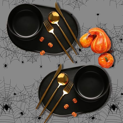 Image of Childom 2 Pack Halloween Tablecloth,Halloween Party Decorations 54 x 108 Inch Plastic Table Cloth Disposable,Gray Spider Web Table Cover for Rectangular,Home,Dinner,Scary Themed Parties Supplies Decor