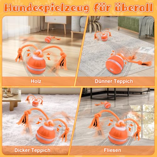 Interaktives Hundespielzeug, Interaktiver Spielball für Hunde, Ball Hund, Hundespielzeug Ball Mit 3 Kauschnüren, Hundeball Elektrisch Bal-l, Gibt VogelgeräUsche ab Ideal für Kleine Hunde & Welpen
