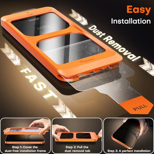 Image of TOCOL Privacy Screen Protector for 17 /16 Pro 6.3 inch 9H Hardness Military Grade Shatterproof HD Tempered Glass for Full Coverage Easy Installation 2 Pack