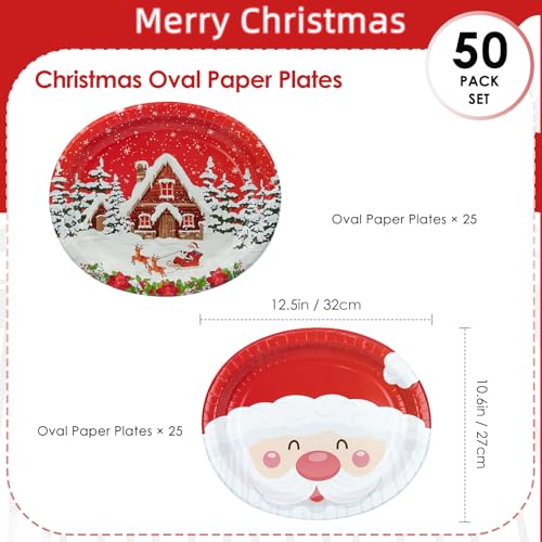 YY 12" Oval Party Paper Plates Set Merry Christmas Disposable Large Buffet Plates – Image 3