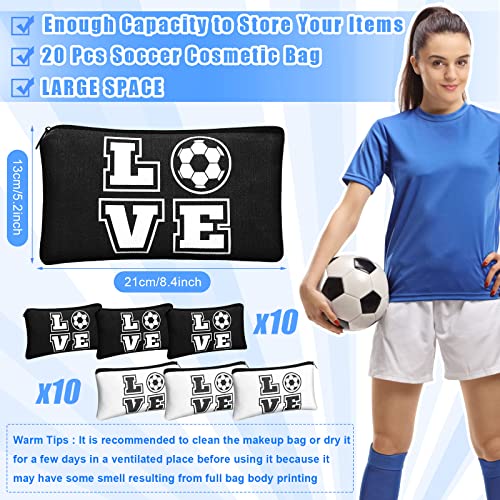 Amylove 20 Pieces Soccer Makeup Bag Gifts Soccer Cosmetic Travel Bag with Words Toiletry Zipper Pouch Portable for Women Football Lover Players Team Accessories2