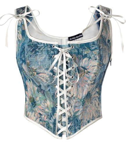 Image of Scarlet Darkness Corset Tops for Women Renaissance Lace Up Floral Bustier | Fishboned, Vintage Floral, Overbust Bodice, for Ren Faire, Medieval, Halloween Costume