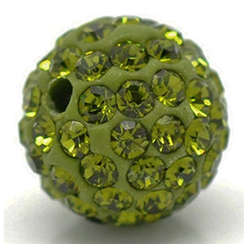 RUBYCA Pave Czech Crystal Disco Ball Clay Beads fit Shamballa Jewelry (50pcs, 12mm, Olivine Green)