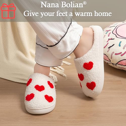 Cute Heart Slippers for Women and Men，White Soft Curly Indoor Slippers with polar fleece lining，Cozy indoor/outdoor shoes，Halloween Gifts2