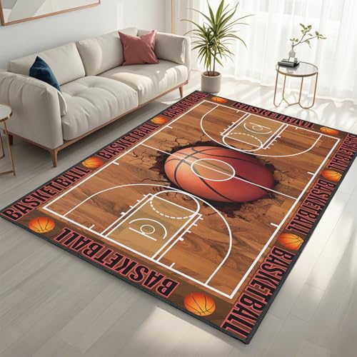 Basketball Rug for Boys Bedroom,3'x5' Basketball Court Rugs with Non-Slip Backing, Sports Carpet for Game Room and Living Room Decor