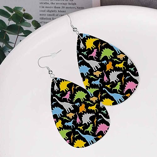 Swono Sunflowers on Navy Leather Earrings Ditsy Decorative Floral Design and Foliage Flowers Buds Leaf Vintage Hand Drawn Star Faux Leather Earring Lightweight Dangle Drop Earrings for Women4