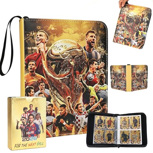 XTDMJ 4 Pocket Football Card Binder Football Card Holder with 55 Pcs Football Cards Waterproof PU Leather Football Card Holder Album with Removable Sleeves