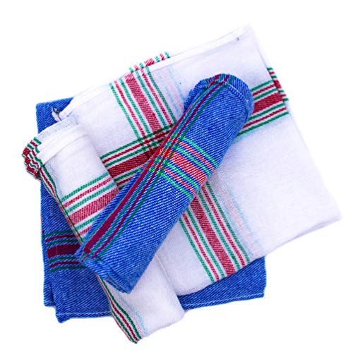 Montflé Paños de Cocina-Trapos Cocina-Toallas Cocina- Hogar y Cocina Paños de Cocina algodón Ultra absorventes Juego de 4 [Blanco y Azul a Rayas] 43cmx43cm