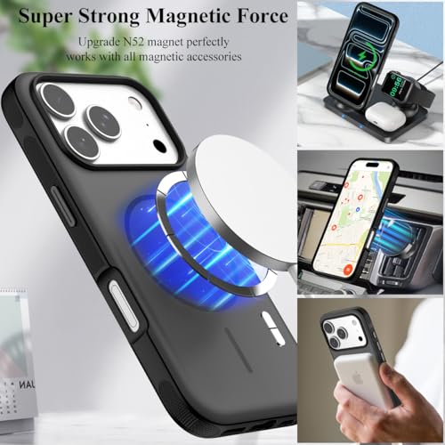 Image of Nvollnoe for iPhone 17 Pro Case with Card Holder & Screen Protector, Compatible with Magsafe, Built-in Kickstand, Detachable Magnetic Wallet Case for iPhone 17 Pro(Black)