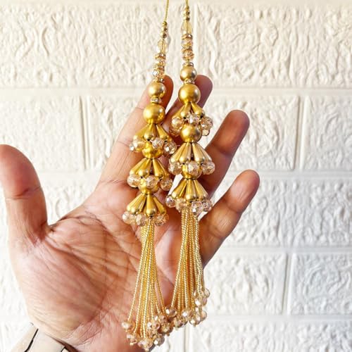 Image of Adikala Craft Store Handmade Ethnic Latkan Tassel Set of 2 for Saree Pallu, Blouse, Suits, Dupatta, Lehenga Decor (Golden Pipe 3L)