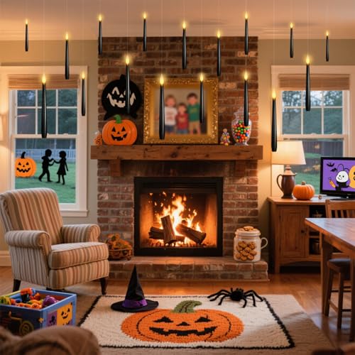 Image of Lezonic Black Floating Candles with Wand Remote, Set of 12 Magic Flameless Candles Battery Operated, Flikering Hanging LED Taper Candlesticks Christmas Decorations, 0.51 inch x 6.7 inch