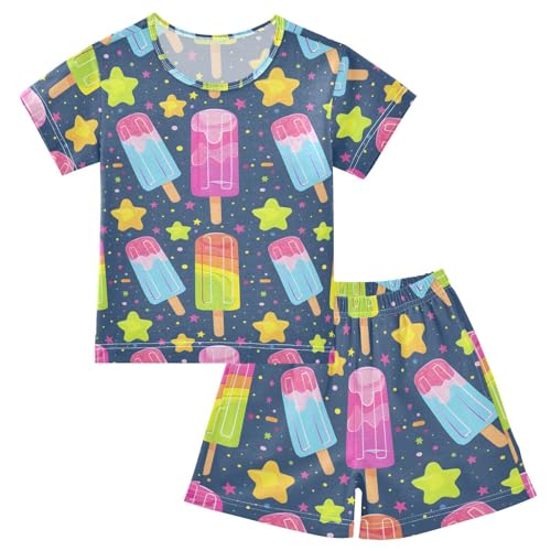 ALAZA Star Dot Ice Cream Pajamas Short Sleeve 2 Piece Sleepwear Top and Bottom Pajama Set Unisex