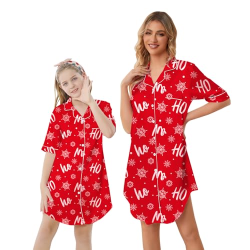 Image of Schbbbta Girls & Women Silk Nightgown, Short Sleeve Button Down Satin Nightshirt Pajama House Dress, 3 Years- Women 2XL