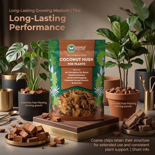 Image of Sushila Agrofert Coconut Husk 1Kg Natural Low EC Coco Chips Soil Enhancer for Gardening Eco-Friendly Potting Mix Orchid Houseplant Root Aeration Moisture Retention