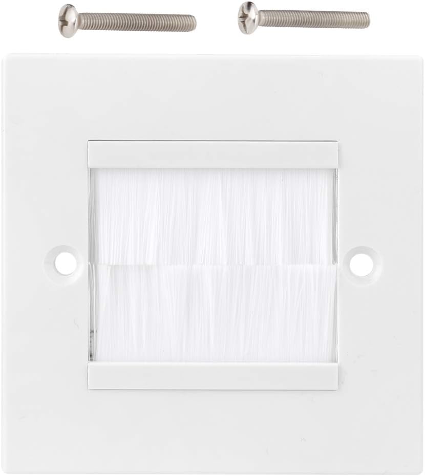 Dust Prevention Brush Cable Wall Plate, ABS Material Wall Plate with Mounting Screws, for Plaster Board Brackets and Stud Brackets (White)