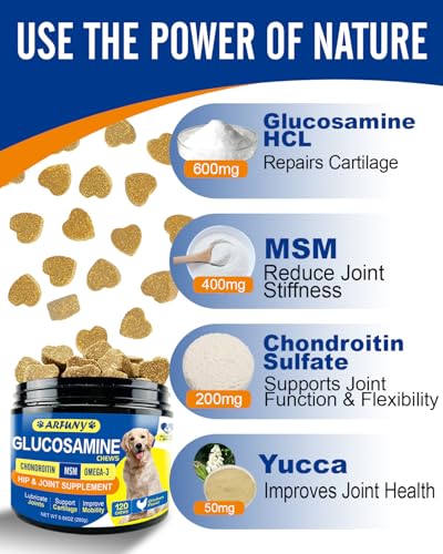 Gelenksnacks für Hunde - 120 Gelenk- & Knochenschutz für Hunde - mit Glucosamin, Chondroitin & MSM - bei Knochen & Beweglichkeit - Geschmack Huhn