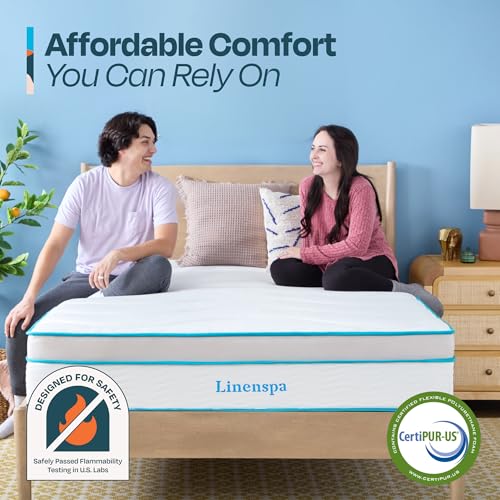 Image of Linenspa 12 Inch Hybrid Mattress - Medium Plush Feel - Twin - Bed in a Box