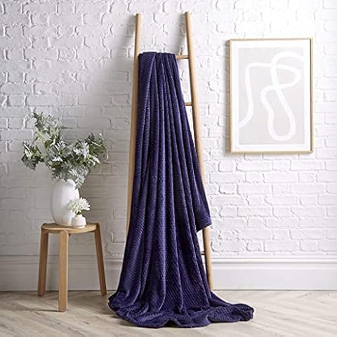 Luxury Chevron Weave Ombre Sofa Chair Throw, Soft & Cosy Warm Honeycomb Effect Blanket for Bed Settee, Navy 200x240Cm Cover