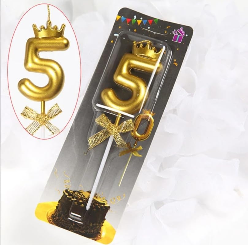 Image of Number Candles with Crown 3 inch for Birthday Parties, Wedding, Engagement, Celebrations, Theme Party Cake Decoration Gold (Number 25)