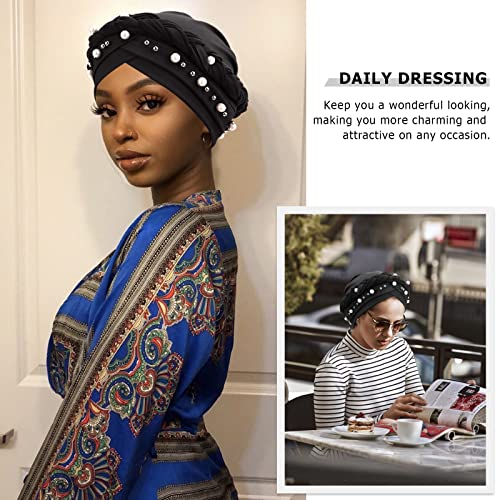 Image of DRESHOW Turban Pre-Tied Twisted Hat Thread African Head Wraps for Black Women Chemo Cancer Cap Braid Hair Cover