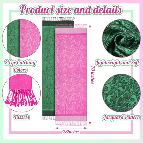 Hercicy 2 Pcs Pink Green Paisley Pashmina Shawl Wrap with Fringes Women Ethnic Two Tone Rave Pashmina Witch Princess Scarf2