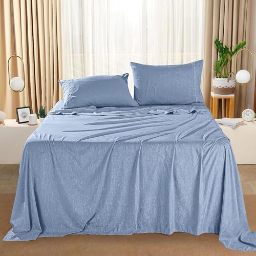 Image of Utopia Bedding California King Size Sheet Set - 4 Piece Bed Sheets, Soft and Breathable Microfiber, Includes 1 Fitted Sheet, 1 Flat Sheet and 2 Pillowcases - Oeko Tex (Heather Navy)