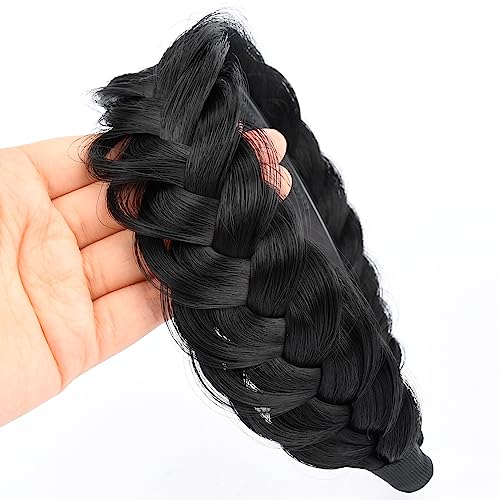 BOBIYA Wide Braided Headband with Teeth Braid Headbands With Teeth for Women Braided Hair Headbands with Tooth (Black)