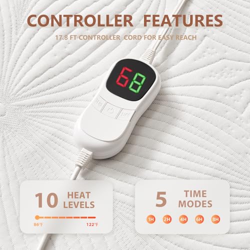 Homemate Heated Mattress Pad Twin Size - 3D Knitted Jacquard Electric Mattress Pad Twin Bed Warmer with Dual Controller, 10 Heated Setting - Auto Off 8 Hours, Fit Up to 30 Inch, 75"x39"