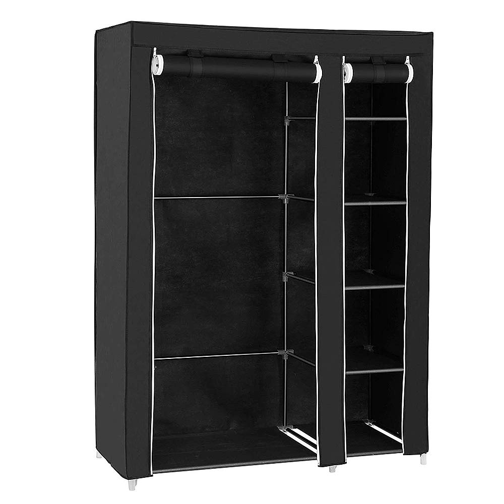 Armario Organizador de Ropa Plegable de Tela, ropero Tejido no Tejido, guardarropa Desmontable con Cremallera, Estante y Barra,Tela Plegable con Cremallera (Negro, 172 * 105 * 43cm)
